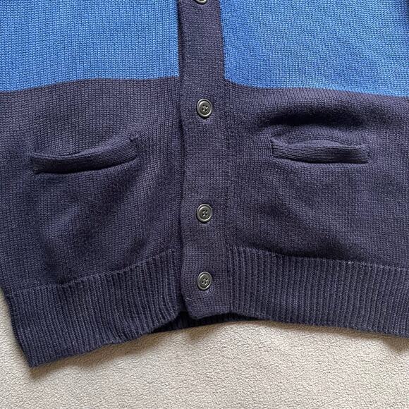 J. Crew Knit Cardigan Sweater Mens Size Large Navy Blue Knit Shawl Collar Button - Picture 5 of 10